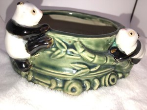 Wonderful Vintage Ceramic Planter W Panda S Bamboo 7 5 Round Ebay