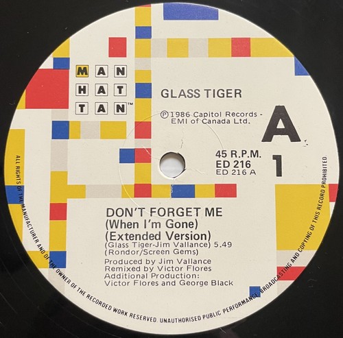 Glass Tiger Don’t Forget Me Vinyl Record 12” 45 RPM Maxi ED 216 Manhattan 1986 - Picture 2 of 24