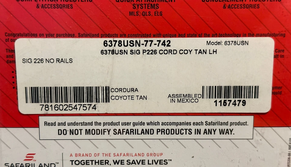 Safariland 6378RDS ALS Cordura Tan LH Duty Holster for SIG P220 P226 - LEFT HAND - Image 2 of 4