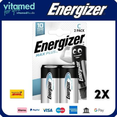 2x Energizer Max Plus C Baby LR14 Alkaline 1,5V Batterie 2er Blister