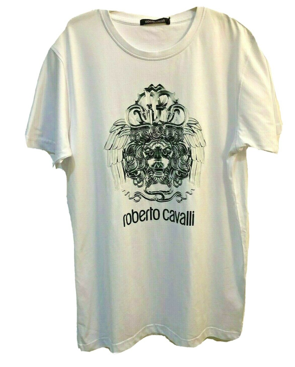 ROBERTO CAVALLI Ｔシャツ Roberto Cavalli T-Shirt Men's Size L Lion Head Graphic White