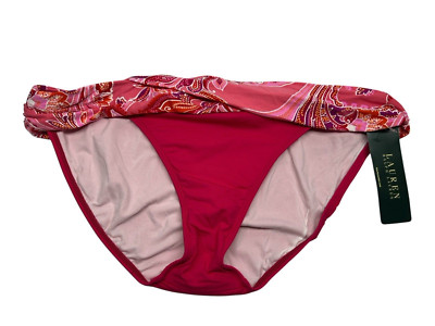 Lauren Ralph Lauren Bikini Bottom Womens 16 Pink Paisley Banded Waist Swimming