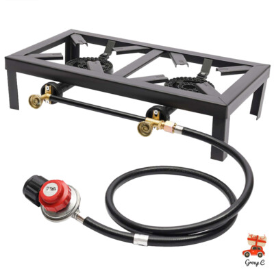 Cast Iron Double Burner Portable Outdoor Camp Stove Propane Gas LPG BBQ Cooker