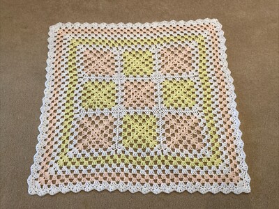 Lap/Baby Afghan/Blanket/Throw - Peach Yellow & White - Handmade - 30  By 30 