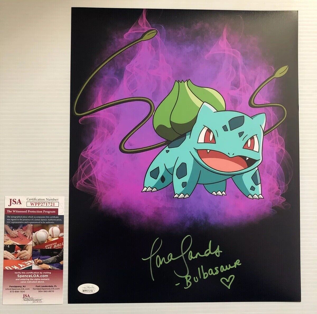 Tara Sands Signed Autographed Bulbasaur 11x14 Photo Pokemon JSA COA 2