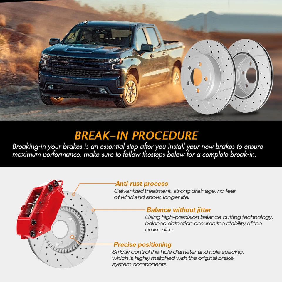 Front Drilled Rotors+ Brake Pads for Chrysler Town & Country Dodge Grand Caravan - Image 4 of 4