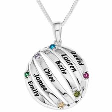 ✨Custom-Designed Silver Family Pendant, Featuring 6  Names and Birthstones💖