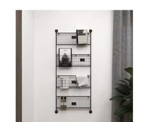 Litton Lane Black Wall Mounted Magazine Rack Holder with Suspended Baskets Label