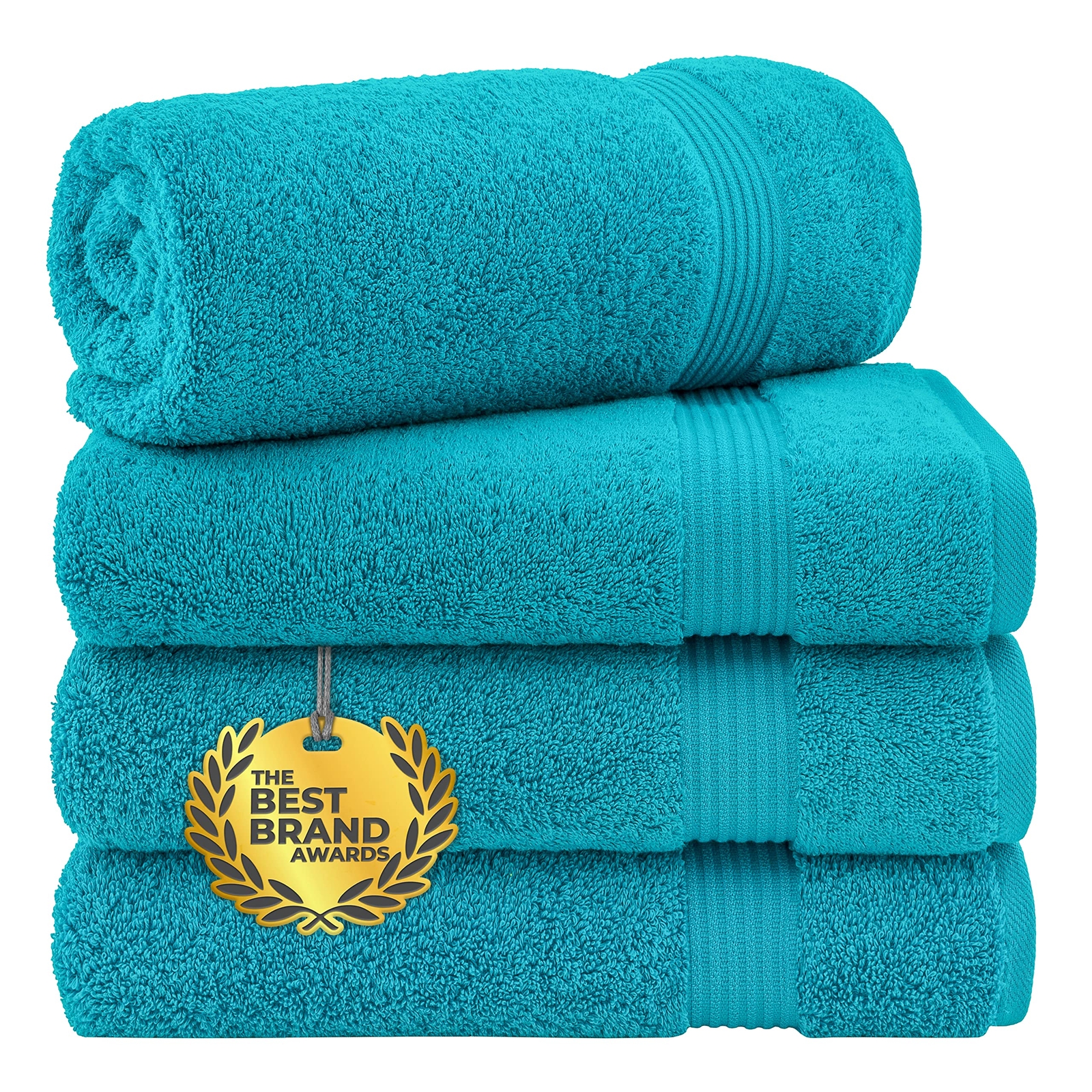 Aqua Blue 100% Cotton 4-Piece Turkish Bath Towel Set Soft Plush Absorbent
