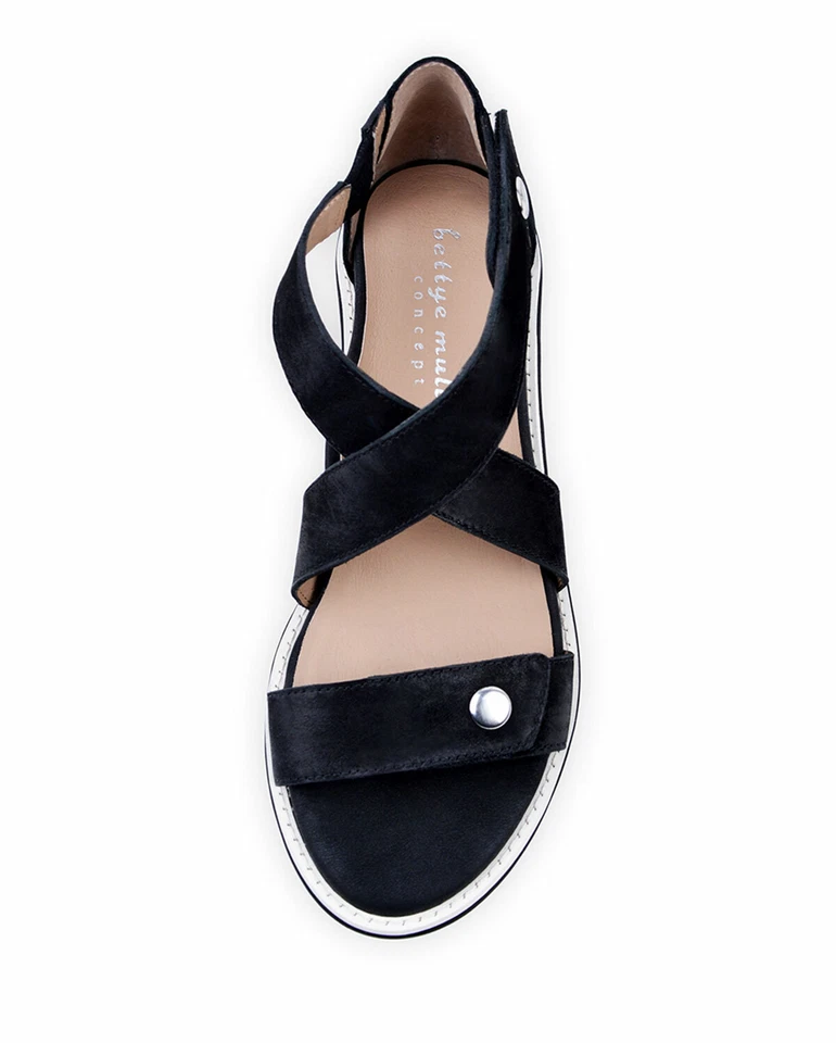 Nueva sandalia de cuña de cuero TOBI Bettye Muller Concept negra para mujer 10 nueva en caja Foto 3 de 4