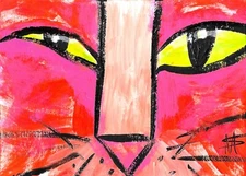 Print Cat Painting Abstract Face Original Miniature Art Card By Samantha McLean