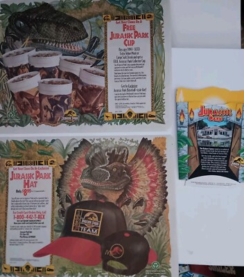 Complete Set, Jurassic Park Placemats, and FRY BOX - BRAND NEW, MINT!!