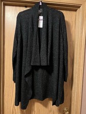Eileen Fisher 358 Merino Wool Sparkle Long Open Cardigan 1X Black