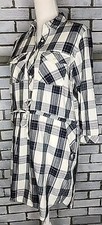 Girl Krazy Women's 3/4 Roll Tab Sleeve Plaid Shift Dress Size Small Blue & White