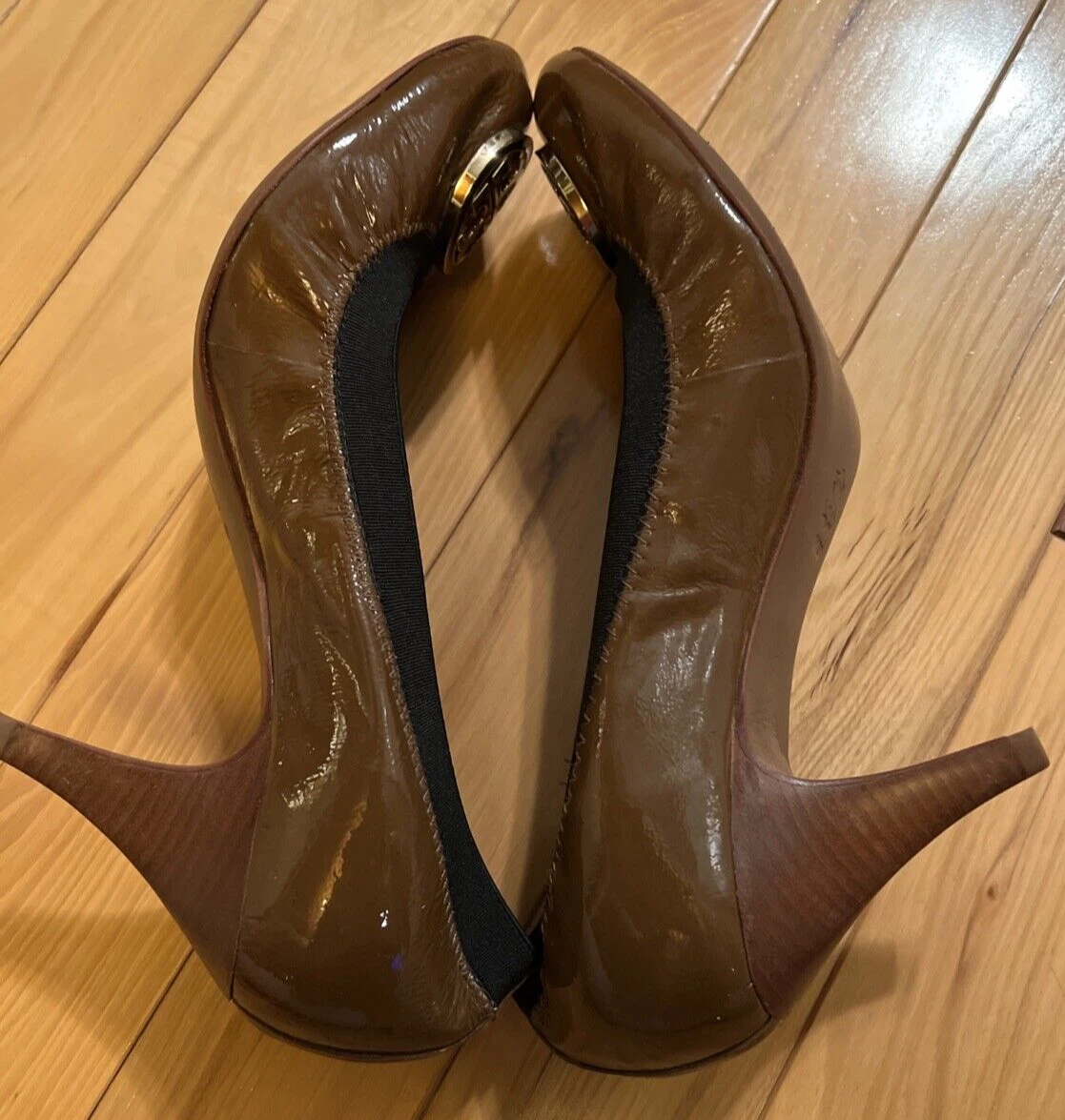 TORY BURCH scarpe donna tacco logo vernice pelle decolte taglia media 11M multi