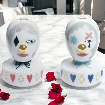 Lladro Retired Set of 2 Masquerade Vases I II III 01007263