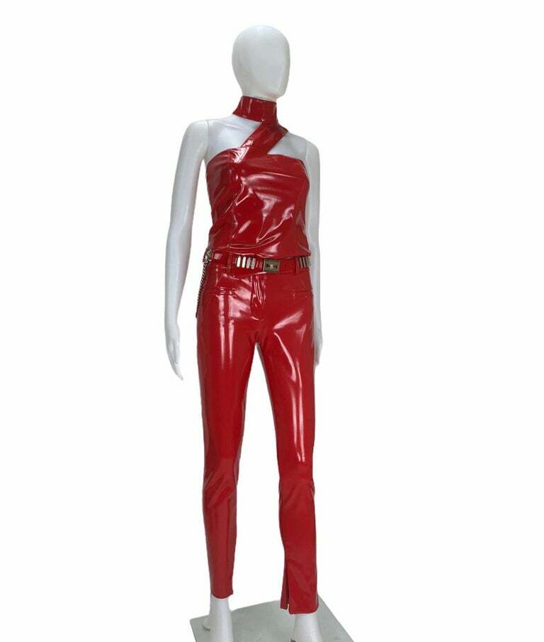 【関税&送料込み】Versace Slim Fit Pants F/W13 Versace Red Japanese Vinyl Slim Pants with Top and