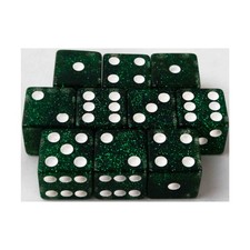 Koplow Glitter Dice d6 16mm Glitter - Green Pipped  10 New