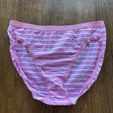 Victoria's Secret Cotton High Leg Brief PinkWhite Stripe Panty Small Vintage NWT