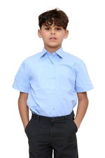 Boys School Shirts Short & Long Sleeve Blue White Kids Uniform Shirt Ages 5–16