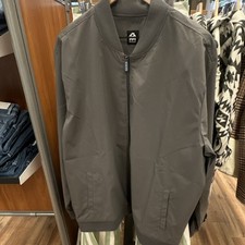 Men's Gray Bomber Jacket with Zipper Closure Stand-Up Collar Casual Short