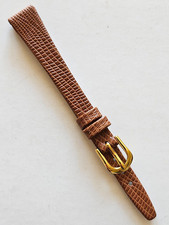 12mm - Tan Lizard Pattern Smooth Leather Watch Band - Gold Buckle