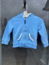 Lands' End Sherpa-Lined Kids Zip Hoodie Jacket Size 4 Blue Cotton Fleece