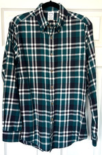 Brooks Brothers Regent Mens M Green Blue Plaid Non Iron Button Down Shirt