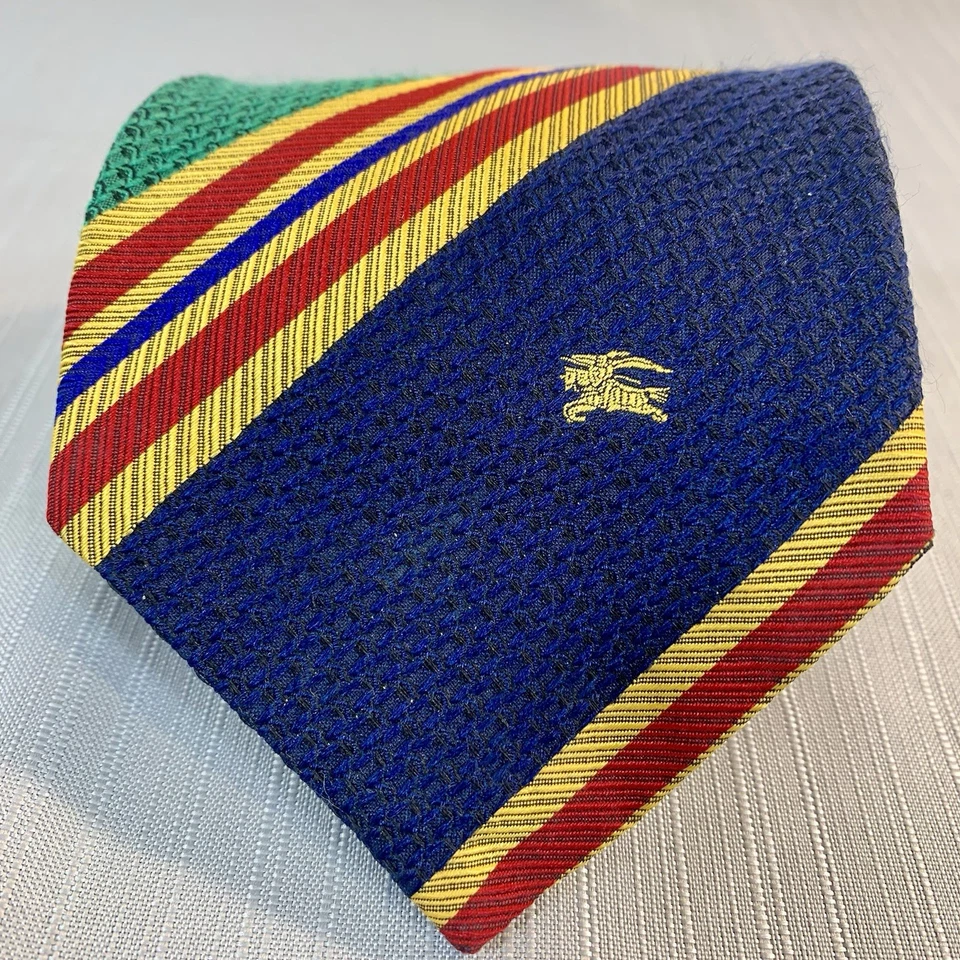 Corbata para hombre Burberrys a rayas azul verde amarillo rojo 100 % seda 60x3,5 Italia Foto 2 de 4
