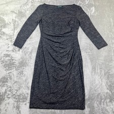 Lauren Ralph Lauren Sheath Dress Ruched Knit Long Sleeve Gray Size 4 Boho Party