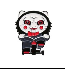 Hello Kitty SAW Pin Badge, Billy On Bike, Cute Horror Cat, Emo Punk 