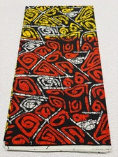 African Ankara Wax Print,100 Cotton, Sell by 6 Yards-Black Yellow Red White