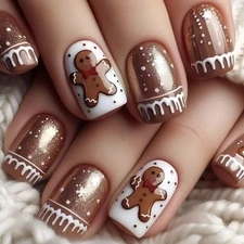 Cute Christmas Press or Glue on Nail Short Square inspected box Full Cover Wide