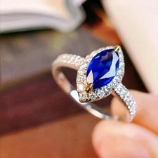 5.20Ct Marquise Cut Natural Royal Blue Sapphire & Diamond 14K White Gold Ring