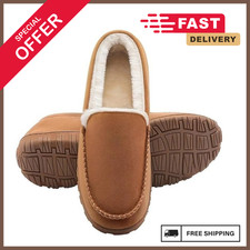 Mens Moccasin Slippers Indoor Outdoor House Slippers Warm Plush Fuzzy Memory New