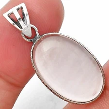 Natural Rose Quartz Cab - Madagascar 925 Sterling Silver Pendant Jewelry P-1001