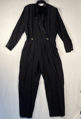 VTG Randy Pantel Black Power Jumpsuit Size 16 Classic Glam Shoulder Pads 1 Piece
