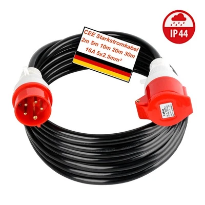 MARKENLOS CEE Starkstromkabel 16A 5x2,5mm² Verlängerungskabel 2M 5M 10M 15M 20M 30M 400V