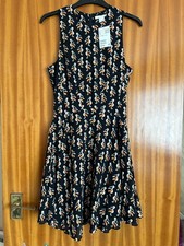 H&M black bird print dress size 8