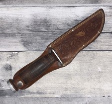 Vintage Schrade Walden NY H-15 Fixed Blade Hunting Knife With B Leather Sheath