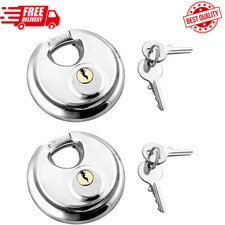 Disc Locks, 2 Pack Heavy Duty Steel Keyed Padlock Disc Storage Locks for Storage