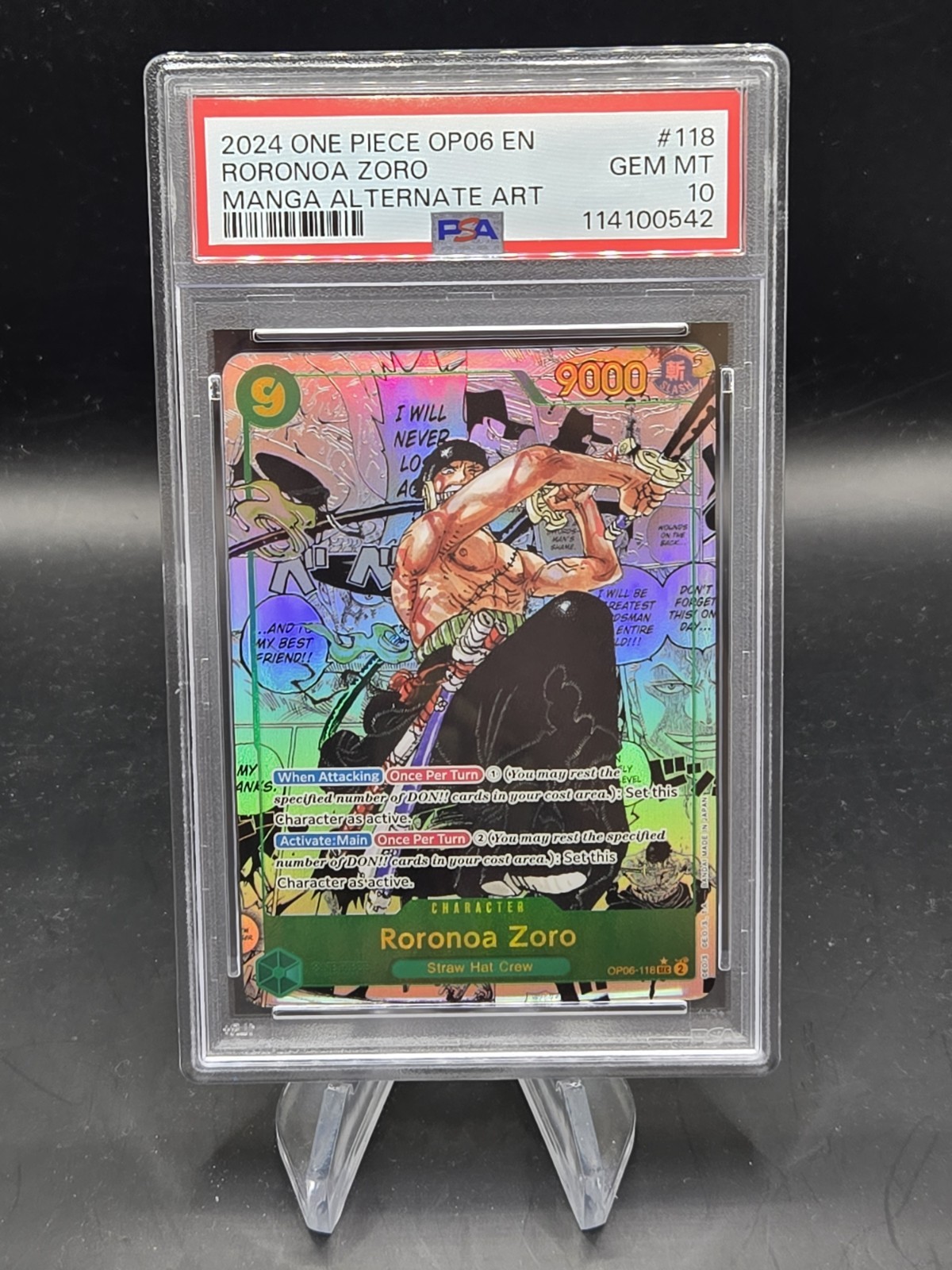 2024 ONE PIECE OP06-WINGS OF THE CAPTAIN MANGA ALTERNATE ART RORONOA ZORO PSA 10