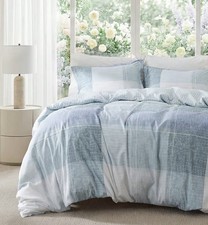 King Duvet Cover Set 3pc Gingham Reversible Blue Buffalo Plaid Check 104x90