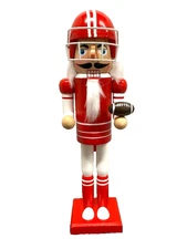 Christmas red white football player Chief's NFL colors wooden nutcracker new