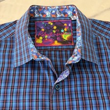 Robert Graham Mens XL Blue Plaid Classic Fit Flip Cuff Button Down Shirt Cotton