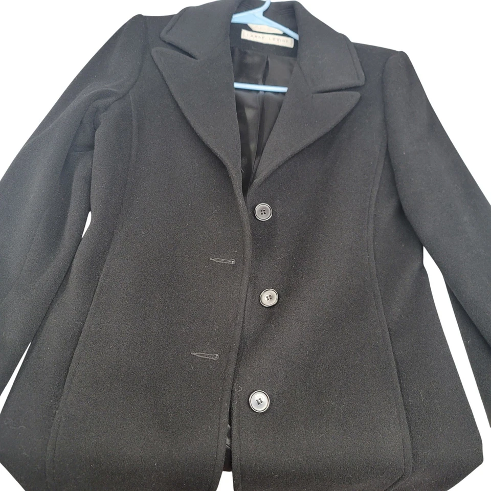 Abrigo Larry Levine Negro 100% Lana Merino Largo Medio Estilo 15736M Talla 6 Foto 2 de 4
