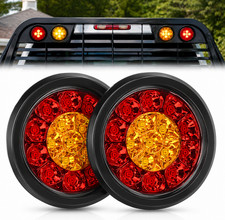 2pcs 4 Inch Round Red Amber Led Trailer Tail Lights Stop Turn Brake Truck Rv