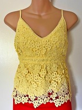 Abercrombie Fitch Yellow Crochet Lace Babydoll Top S Y2K Boho Coquette Festival