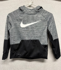 Nike Dri-Fit Youth Small Gray Black Hoodie Swoosh Pullover Sweatshirt