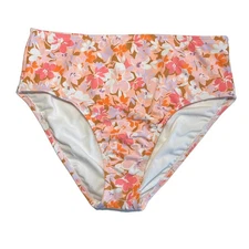 Kona Sol LARGE Peach Orange Floral High Waist Medium Coverage Bikini Bottom 